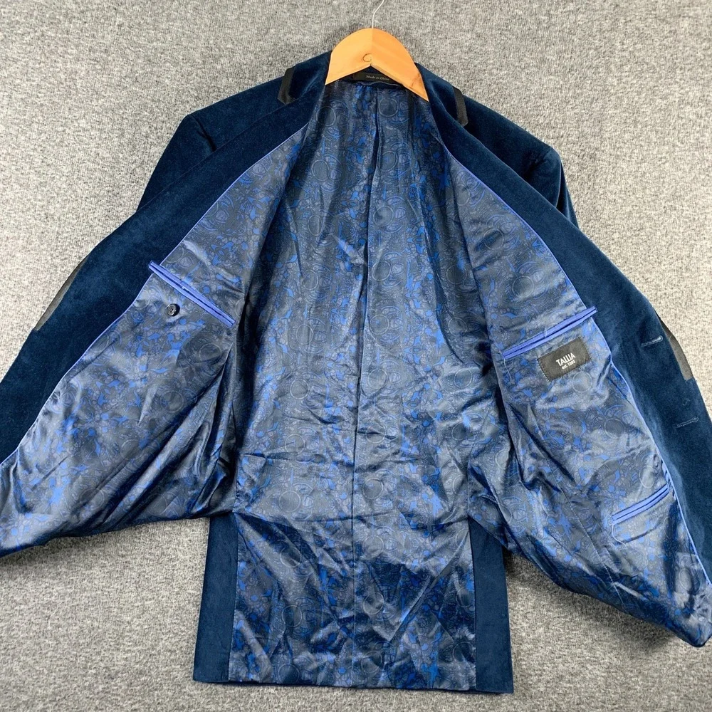 Tallia Blazer Jacket Men 40R Blue Velvet Cotton Sport Coat Modern Preppy
